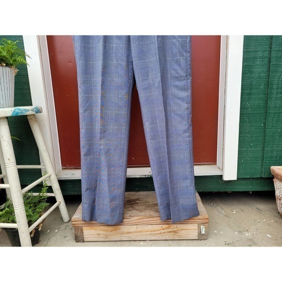 Zanella For Nordstrom's Blue Devon Glen Plaid, Men's Wool Dress‎ Pant - Picture 6 of 13